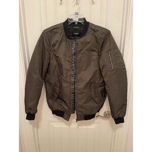 Pull & Bear Men's Olive Green‎ Bomber Jacket Size M